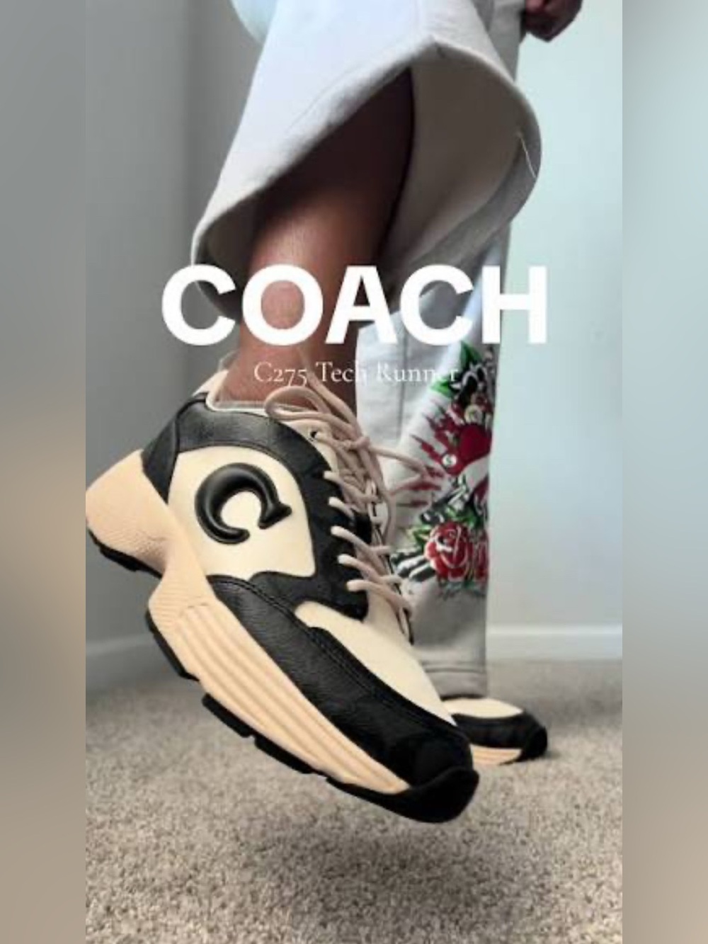 Coach C275 Tech Runner Sneakers in Black and Cream Size 10